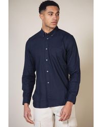 French Connection - Navy Long Sleeve Shirt With Linen Viscose - Lyst