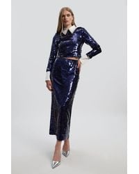 Karen Millen - Sequin Front Split Woven Midi Skirt - Lyst