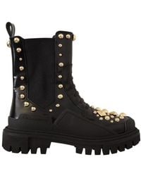 Dolce & Gabbana - Black Leather Studded Combat Boots - Lyst