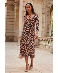Sosandar - Leopard Print Cross Strap Midi Jersey Dress - Lyst