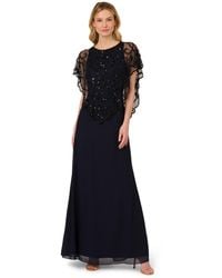 Adrianna Papell - Bead Chiffon Long Dress - Lyst