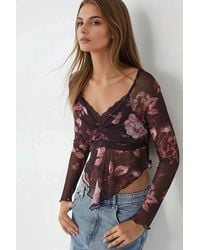 Hiccup - Slim Fit V-Neck Floral Blouse - Lyst