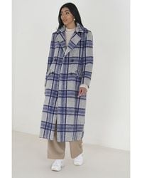 Brave Soul - 'Annabell' Double Breasted Faux Wool Longline Check Jacket - Lyst