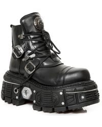 New Rock - M-Tank007-S1 Leather Gothic Combat Platform Ankle Boots - Lyst