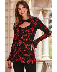 Sosandar - Baroque Print Keyhole Detail Fluted Cuff Jersey Top - Lyst