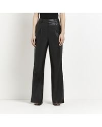 River Island - Wide Leg Pleated Trousers Faux Leather - Lyst