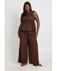Boohoo - Plus Cotton Poplin Drawstring Wide Leg Trousers - Lyst