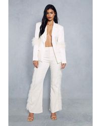 MissPap - Tailored Satin Feather Trim Trousers - Lyst