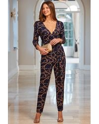 Sosandar - Chain Print Wrap Front Tapered Leg Jumpsuit Jersey - Lyst