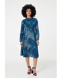 Izabel London - Leopard Print Long Sleeve Knee-Length Dress - Lyst