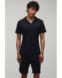 BoohooMAN - Jersey Textured Ribbed Slim Fit Polo & Relaxed Short Set - Lyst
