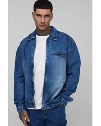 BoohooMAN - Tall Oversized Boxy Zip Up Denim Overshirt - Lyst