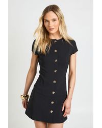 Boohoo - Petite Bengaline Button Trim Cap Sleeve Shift Dress - Lyst