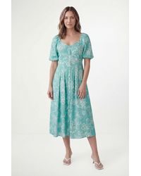 Wallis - Petite Floral Ottoman Twill Button Midi Dress - Lyst