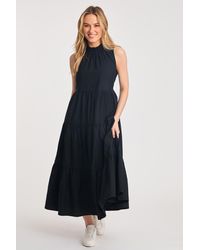 French Connection - Cotton Blend Sleeveless Poplin Tiered Midi Dress - Lyst