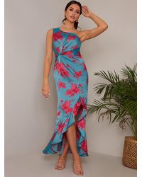Chi Chi London - One Shoulder Floral Printed Midi Dress - Lyst