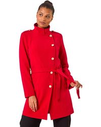 Roman - Funnel Neck Buttoned Coat - Lyst
