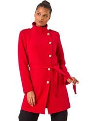 Roman - Funnel Neck Buttoned Coat - Lyst