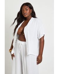 Boohoo - Plus Essentials Oversized Linen Look Short Sleeve Shirt - Lyst