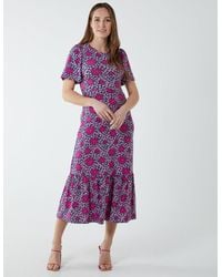 Blue Vanilla - Crew Neck Midi Angel Sleeve Tie Back Dress - Lyst