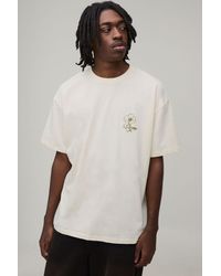 BoohooMAN - Oversized Boxy Floral Embroidered Extended Neck T-Shirt Cotton - Lyst