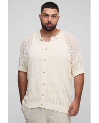BoohooMAN - Plus Open Stitch Crochet Relaxed Polo Shirt - Lyst