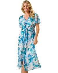Roman - Petite Abstract Print Ruched Midi Dress - Lyst