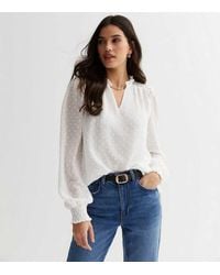 Gini London - Dobby Chiffon Frill Neck Blouse - Lyst