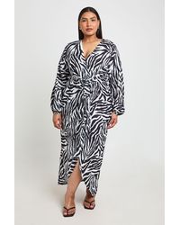 Boohoo - Plus Zebra Textured Tie Detail Maxi Dress - Lyst