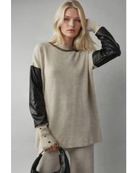 My Fashion - Faux Leather Detailed Sweater - Lyst