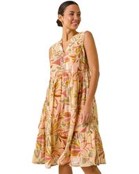 Roman - Leaf Print Lace Detail Smock Dress - Lyst
