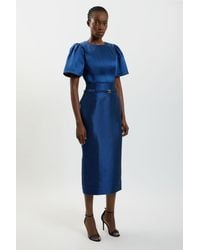 Karen Millen - Satin Twill Belted Maxi Skirt - Lyst