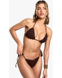 Boohoo - Crochet Triangle Bikini Top & Tie Side Bikini Bottoms Set - Lyst