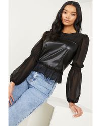 Quiz - Faux Leather Top - Lyst