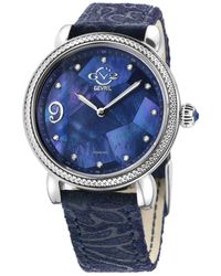 Gv2 - Ravenna Swiss Quartz Diamond Mother Of Pearl Dial Suede Embossed Watch Leather - Lyst