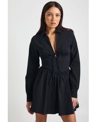 Boohoo - Bengaline Cinched Waist Long Sleeve Skater Shirt Dress - Lyst