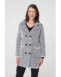 Izabel London - Check Double Breasted Longline Coat - Lyst