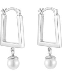 SEOL + GOLD - Sterling Pearl Charm Square Hoops - Lyst