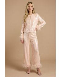 Oasis - Hen High Waisted Sequin Feather Trim Trouser - Lyst