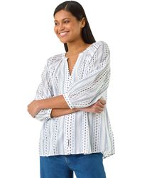 Roman - Dobby Stripe Print V-Neck Blouse - Lyst