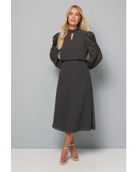 Wallis - Petite Embellished Ruched Sleeve Midi Dress - Lyst