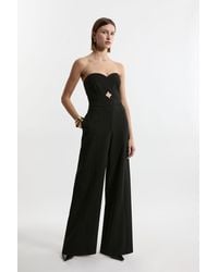 Karen Millen - Compact Stretch Bandeau Tailored Wide Leg Jumpsuit - Lyst