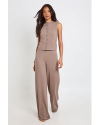 Boohoo - Tall Crinkle Rib Button Through Sleeveless Top And Trouser Set - Lyst