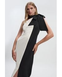 Karen Millen - Soft Tailored Colour Block Bow Tie Neck Midi Dress - Lyst
