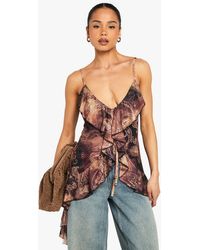 Boohoo - Mesh Frill Detail Cami Top - Lyst