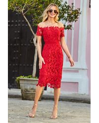 Sosandar - Premium Body-Sculpting Lace Bardot Dress - Lyst