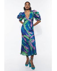 Warehouse - Abstract Print Jacquard Puff Sleeve Maxi Dress - Lyst