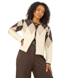 Roman - Petite Buttoned Argyle Knit Cardigan - Lyst