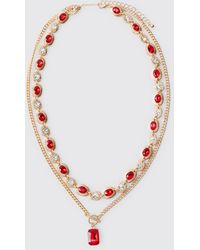 BoohooMAN - Gem Pendant Mock Pearl Layered Chain Necklace - Lyst