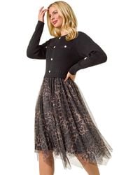 Roman - Petite Animal Knitted Mesh Dress - Lyst